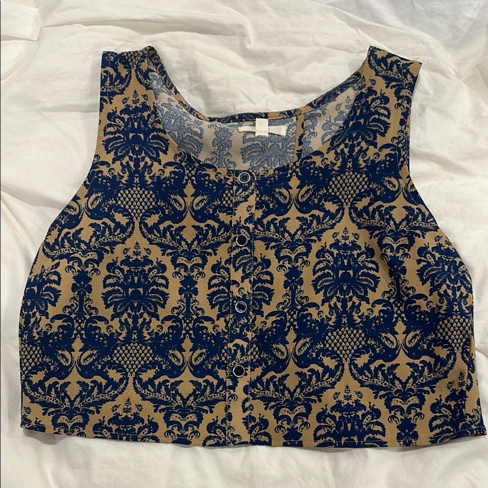 Mine Navy and Beige Patterned Tank Top